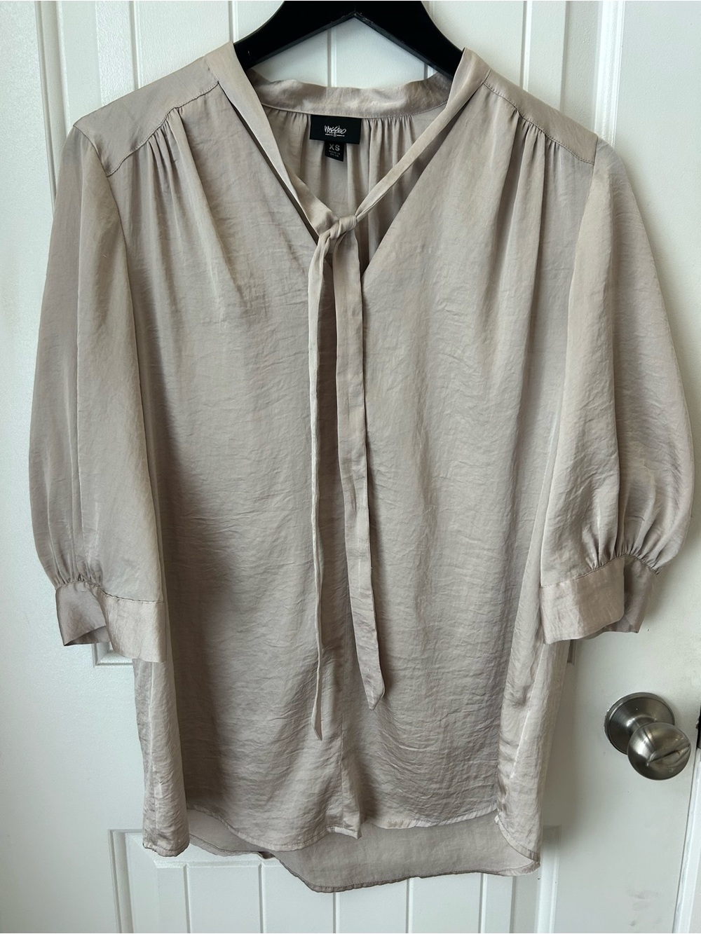 Mossimo Supply Co. Taupe Tie-Neck Blouse